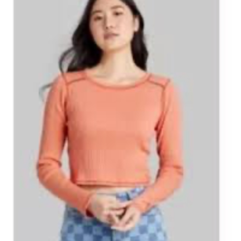 Wild Fable Orange Cropped Ribbed Long Sleeve Top - XS
